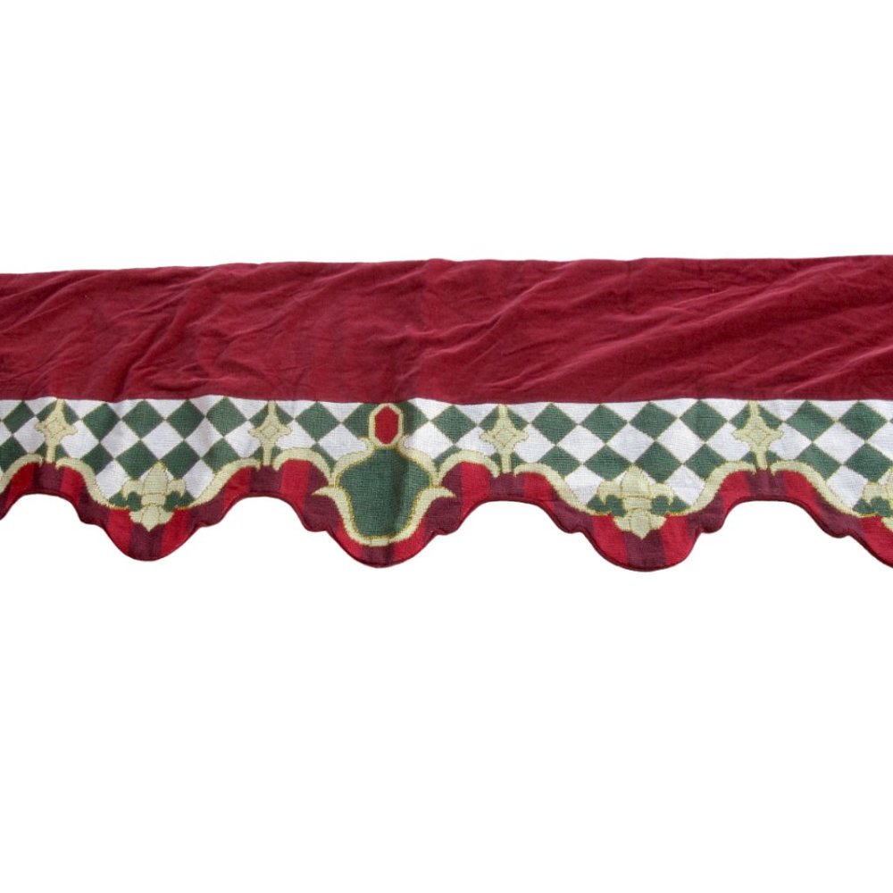 SFERRA Christmas Red Velvet Table Runner Mantle Cloth Needlepoint Fleur de Lys